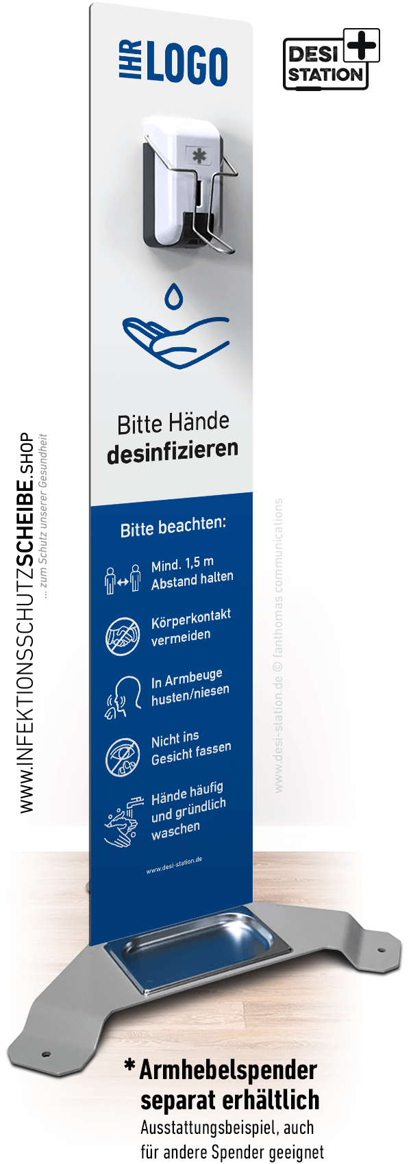 Desi-Station SOLID – Robuster Ständer für Desinfektionsspender, Farbstil blau